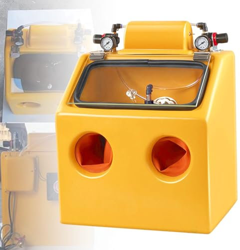Portable Sand Blaster Cabinet, Heavy Duty Wet and Dry Sandblaster for Parts Processing, Adjustable Air Pressure and Two-Hand Operations with Built-in Lighting