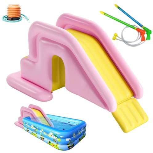 Scivolo Gonfiabile per Piscina, Scivolo per Piscina in PVC 200 X 80 X 85 Cm, con Pompa A Pedale E 2 Pistole Ad Acqua, Ampio Spazio Riempibile d'Acqua per Esterni, Interni E Cortile(Pink)
