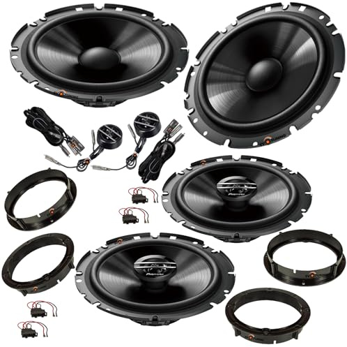 EvoTuning Kit 6 Casse Altoparlanti per VW Golf VI Mk6 dal 2008 al 2012 compatibile con Pioneer TS-G170C+TS-F1720F Anteriori e Posteriori + 4 Anelli Adattatori + 4 Cavi/connettori (no plug and play)