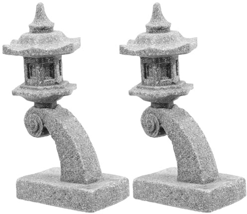 Yardenfun 2 Piezas Miniatura Estatua Linterna de Piedra Japonesa Ornamento Jardín Micro Paisaje Decoración para Bonsái Acuario Terrario y Habitación