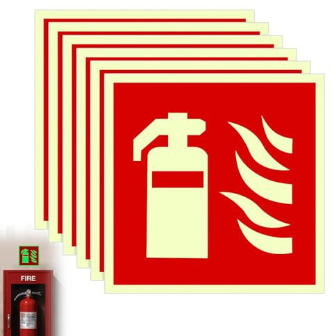 Bellanova Feuerlöscher Schild Nachleuchtend 6 Stück, Selbstklebender Feuerlöscher Aufkleber 15 × 15 cm mit Piktogramm, PVC für Innen- und Außenbereich (6)