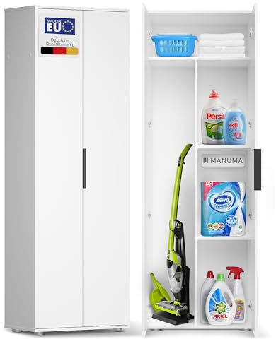 MANUMA Besenschrank 60 cm breit Flurschrank Vorratsschrank - Aufbewahrungsschrank 5 Fächer - Mehrzweckschrank Haushaltsschrank