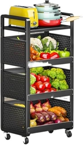 Carrello con ruote per la conservazione della cucina, organizzazione di frutta e verdura, carrello mobile