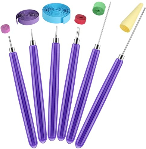 Ashmacdo 6 Pcs Paper Quilling Slotted Curling Pens Kit Assorted Sizes Quilling Needle Pen Multifunction Paper Cardmaking Project Tools Set for Art Craft DIY Paper Flowers