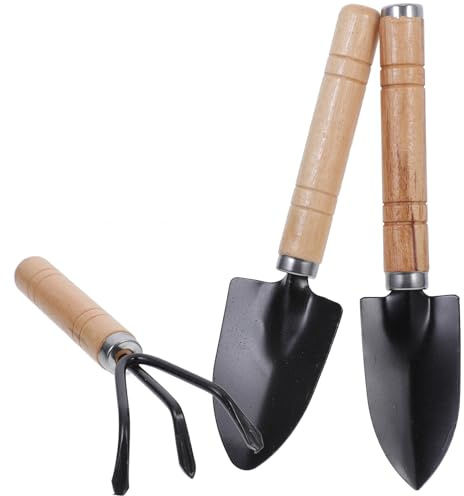 Toddmomy Ensemble de Jardinage 3 Pièces Râteau, Pelle à Main et Bêche de Bordure, Manches Épais en Bois, Outil à Main Léger pour Plantation de Fleurs, Légumes et Succulentes, pour Jardin