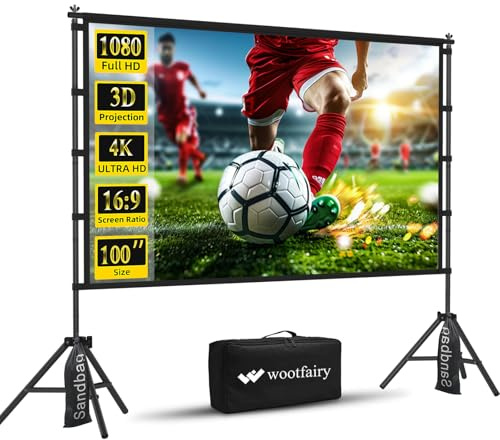 100 Zoll Beamer Leinwand mit Stativ Outdoor Tragbare Projektorleinwand | 16:9 4K HD Tragbare Faltbare Projektionsleinwand mit Stativ knitterfrei Kinoleinwand für Heimkino, Büro und Camping