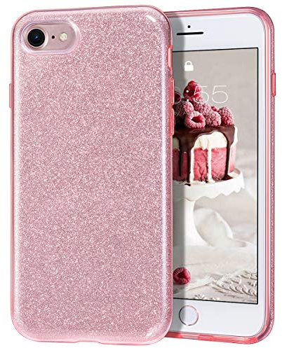 MATEPROX Glitter Hülle Kompatibel mit iPhone 7/8/SE 2020/SE 2022, Glitzer Bling Schutzhülle Handyhülle für iPhone 7/8/SE 2020/SE 2022 - Rosa
