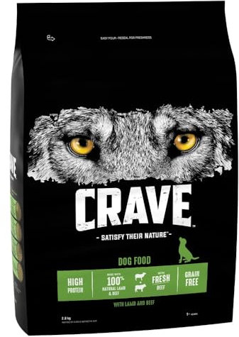 Crave Lamb & Beef 3 x 2.8 kg Bags, Premium Adult Dry Dog Food with high Protein, Grain-free
