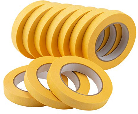 Lichamp 10-Pack Automotive Refinish Masking Tape Yellow 18mm x 55m, Cars Vehicles Auto Body Paint Tape, Automotive Painters Tape Bulk Set 0.7-inch x 60 Yards x 10 Rolls