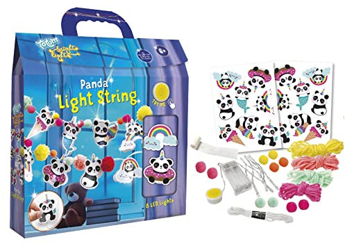 Lichterketten Bastelset - süße Panda-Lichterkette gestalten mit bunten Pompons und Panda-Motiven