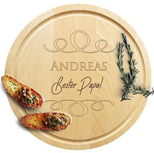 Geschenke für Papa - sinnvolle Geschenkideen - Männergeschenke zum Geburtstag für Papa gesucht? - Personalisiere Dein Schneidebrett rund - Küchenbrett Holz mit Gravur & Namen (Bester Papa)