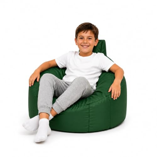 MaxiBean Large Bean Bag Chair for Kids and Children - Gaming BeanBag Cushion with Filling Beans Included, Perfect for Living Room, Bedroom, Garden Room, and Outdoor Use Weather Resistant - Green