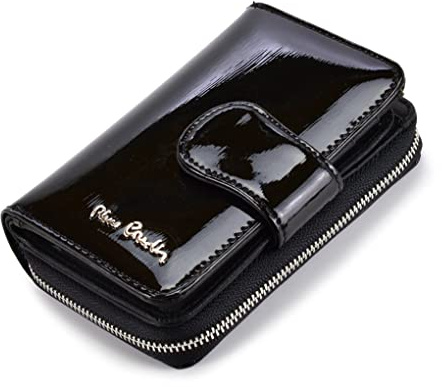 Pierre Cardin Geldtasche für Damen, Frauengeldbörse LINE Portemonnaie, Elegant, Praktisch, Robust, aus lackiertem Leder, Mittelgroß, 9,5 x 13 x 3,3 cm, schwarz