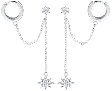 SLUYNZ 925 Sterling Silver Doule Holes Earrings for Women Dangle Hoop Earrings Cartilage Earrings