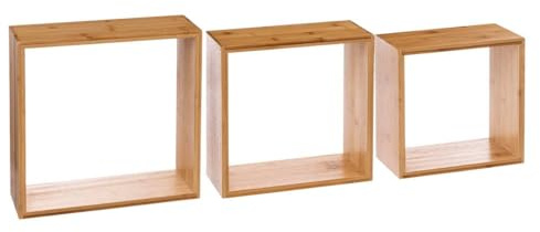 5 five simply smart 5five - Lot De 3 Étagères Murales Cube Fixy - Bambou, 3 Tailles, Fixations Invisibles - Rangement Décoratif pour Salon, Chambre, Bureau