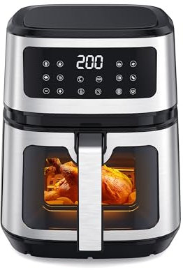 5L Luftfritteuse mit Sichtfenster, Fritteuse Heissluft mit schneller Luftzirkulation, 8-in-1 kompaktes Luftfritiergerät mit One-Touch-Steuerung, digitales Display aus gehärtetem Glas, leise, 1200W