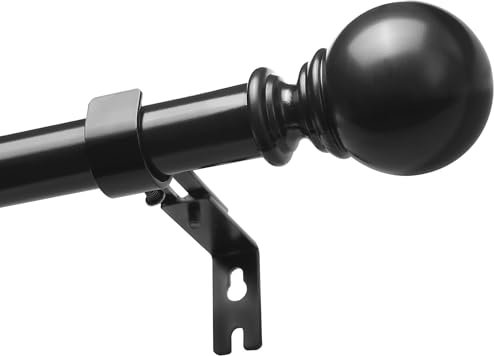Barra de Cortina Extensible Negra 66-183cm, 25mm Barra de Cortina con Terminales Redondos y Soportes para Ventana, Puerta, Dormitorio, Baño