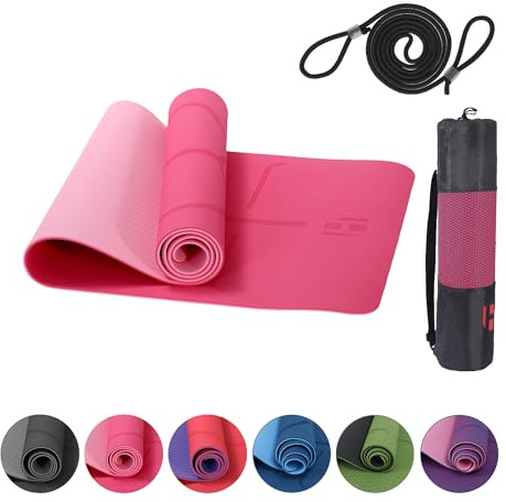 Habib Yogamatte Set mit Yogablöcken – Rutschfeste gepolsterte Fitnessmatte inkl. Tragetasche mit Schultergurt – 2er Set Blöcke für Pilates, Meditation & Erholung