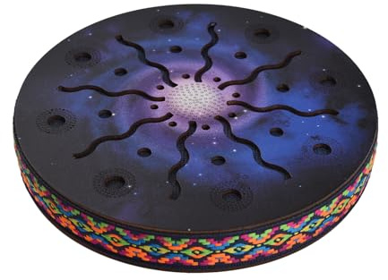 Btuty 8 Inch Ocean Drum Ethnic Percussion Instrument Painted Pattern Birch Wooden Drum Woven Edge for Home Party Supplies Onomatopoeic Music Portable Relaxing Water Sound | Birch wood ocean drum with soothing sea sound for meditation, yoga, sound therapy, relaxation and music
