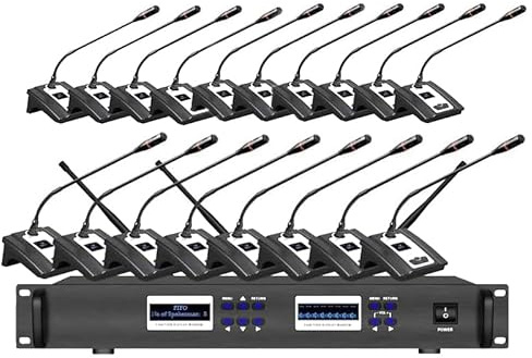 Professional UHF Wireless Conference System, 1 Chairman 17 Delegate Microphone for Big Meeting Room,Tabletop Wireless Microphones