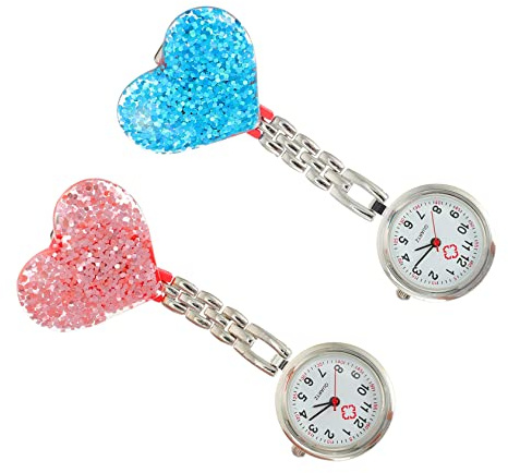 WOFASHPURET 2 Stück-Pack Herzförmige Krankenschwester Taschenuhr mit Glas Spiegel und Legierung Einfache Handhabung Modische Dekorative Analoge Uhr für Pflegeberufe