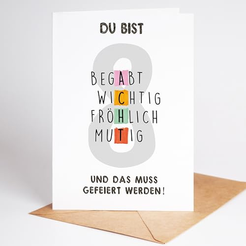 Lovely Cards - Rätselkarte 8 Jahre - Premium Geburtstagskarte Mädchen Junge - Geburtstagskarte Kinder Sohn Tochter Enkel Enkelin - Geschenke Mädchen 8 jahre - Birthday Card A6 (8 Jahre)