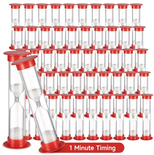 Lot de 50 sabliers, horloges de sable de 1 minute pour enfants, minuteurs en plastique transparent pour salle de classe et utilisation à la maison