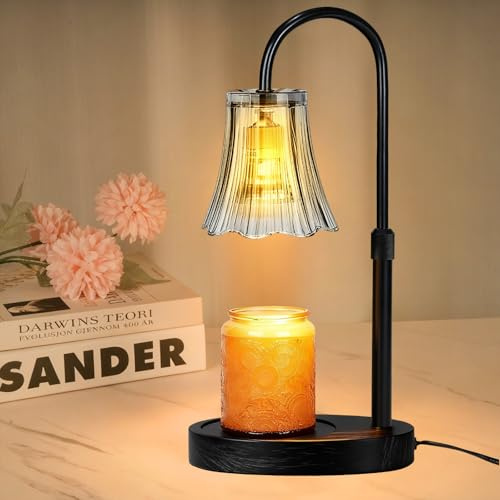 LVVIACE Candle Warmer Lamp with Timer, 4-Level Dimmable & Height Adjustable,Wax Melt Warmer for Jar Candles, Unique Design Enhances Home Ambiance, Home Decor Gift for Mom Sister Women (Grayish Black)