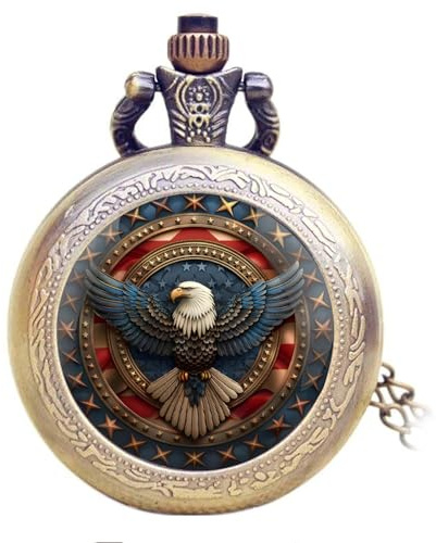 YIHAOYH Vintage Pocket Watch for Women Men Dragon Eagle Crow Design Bronze Quartz Pocket Watches with Chain Pendant Gift with Box (bronze-eagle02)