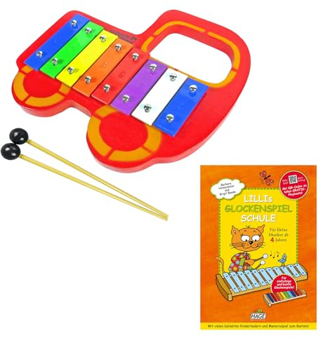 keepdrum Auto Glockenspiel für Kinder + Lilli´s Glockenspiel Schule Lehrbuch