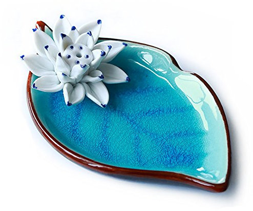 Incense Stick Holder Censer Ceramic Handmade Artistic Burner Stick Coil Lotus Porcelain Decorative Flower Incense Cone Ash Catcher Tray Handmade