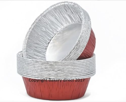 Bakery Direct 50 Round Aluminium foil Pie foils/Dishes in 4 Colours! (Red/Silver)
