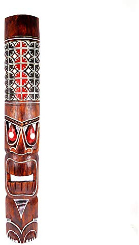 Coco Papaya Grande maschera in legno Tiki 100 cm con motivo dipinto. Decorazione Tiki.