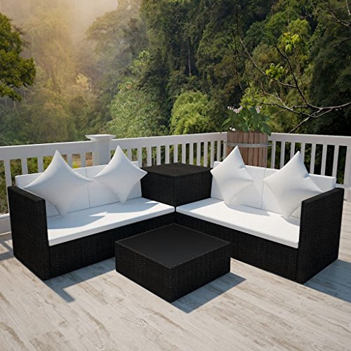Tidyard Garten-Sofagarnitur 14-TLG. Polyrattan Gartenmöbel Gartengarnitur Lounge-Set Loungesofa Set inkl. 2-Sitzer-Sofa, Kaffeetisch, Aufbewahrungsbox, Polster und Kissen