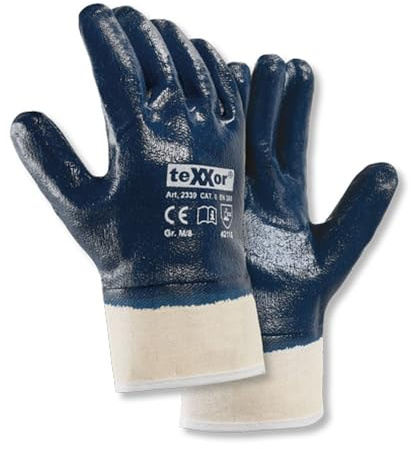12 Stück teXXor teXXor® Nitril-Handschuhe 2339, Stulpe, Packung, natur-dunkelblau, 10/XL, Nitrilhandschuhe, Arbeitshandschuhe, Strickgewebehandschuhe