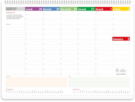 Planner 2027 Settimanale da Tavolo SPIRALATO con tutte le DATE 2027 STAMPATE in Carta ECOLOGICA Certificata FSC® Mix Credit - Planning 2027 perfetto per casa e ufficio con ANGOLI ANTIORECCHIE (30x42)