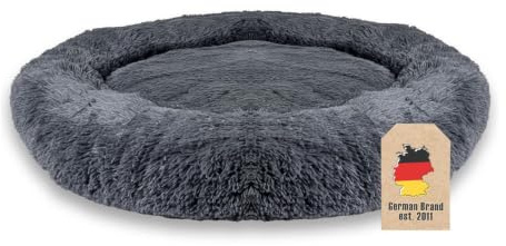 INTIRILIFE Flauschiges Plüsch Haustierbett in Dunkel Grau Durchmesser 80 cm - Weiches rundes rutschfestes Hundebett Katzenbett Kissen Komfortables Hundesofa Katzensofa für Hunde und Katzen