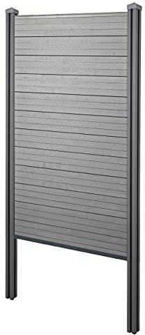 Mendler WPC-Sichtschutz Sarthe, Windschutz Zaun, WPC-Pfosten zum Einbetonieren, Basiselement schmal 105cm - grau