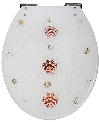 FUZHAOD Transparenter WC-Sitz, Echte Muscheln Und Kleine Steine Eingebetteter Harz-WC-Sitz Mit Schnellverschluss-Scharnier, WC-Abdeckung Für Familienbadezimmer(Color:Weiß)