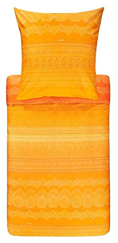 Bassetti Bettwäsche Garnitur Brunelleschi O2 Mandarine 3 tlg. Mako-Satin mit Reißverschluss, Maße: 200cm x 200cm, 80cm x 80cm, 9320514