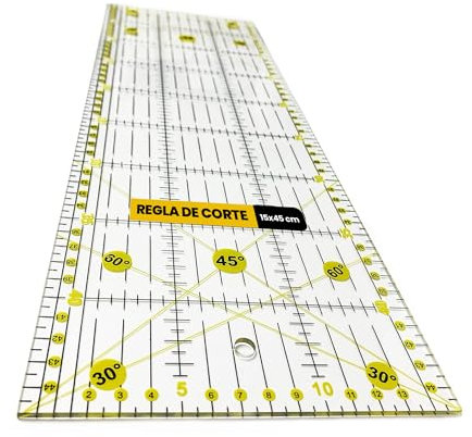 Snadi - Patchwork-Lineal 15 x 45 cm | Präzises Schneiden für Nähen und Basteln | Schnittmusterregeln | Langlebiges Acryl | Sichtbarkeit auf Dunklen Stoffen | Quilten | Durchsichtig