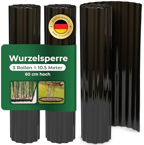 Novatool 3 Stück Wurzelsperre Himbeeren I 3,5 x 0,60 m I Schwarz I individuell formbar I Wurzelschutzbahn Rhizomsperre für Bambus Wurzelstopp Unkrautsperre Wurzelbarriere Rasenkante