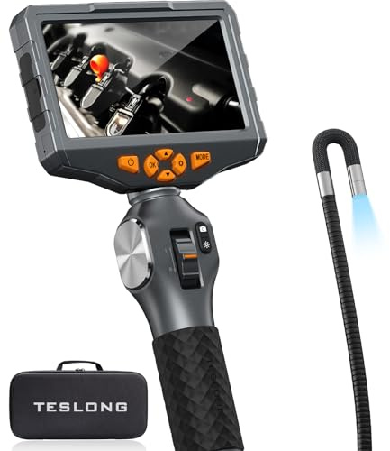 Teslong Two-Way Articulating Borescope with Light, 5-inch IPS Endoscope Inspection Camera with Articulation Head, Automotive Mechanics Fiber Optic Scope-0.33inch