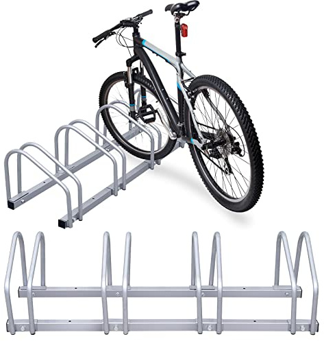 Tubiaz Set di 4 supporti per bicicletta per 4 biciclette montaggio a pavimento o a parete supporto multiplo adatto per biciclette da 3555 cm spazio 30 cm acciaio zincato 101 x 32 x 26 cm argento