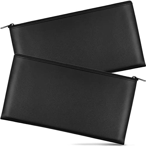 2 st bankväska, 28 x 15,5 cm sedelväska, säkerhetsinsättningspåse, konstläder, konstläder, för kontantpengar, checkplånbok, kosmetika (svart)