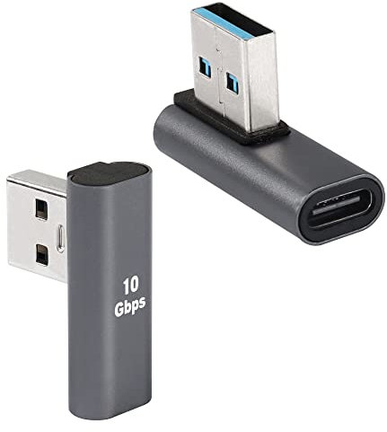 QIANRENON USB 3.1 vers USB C 90° adaptateurs 10 Gbps USB A mâle vers Type C Femelle à Angle Droit, OTG Transfert de données convertisseur de Charge, pour Smartphone Tablette, 2Pcs