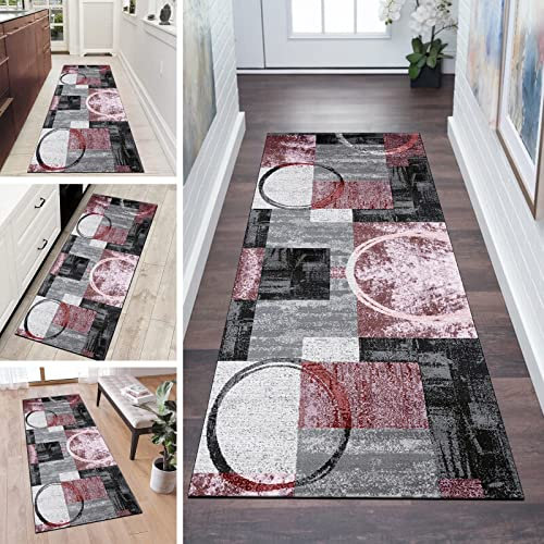 QQrunner Läufer Küchenteppich Lang Flur rutschfest Waschbar Grau Rosa 80x350cm Meterware Teppich Läufer Flur Modern Schlafzimmer Korridor Teppichläufer Lang, Anpassbare Größe, 60-120cm Breit
