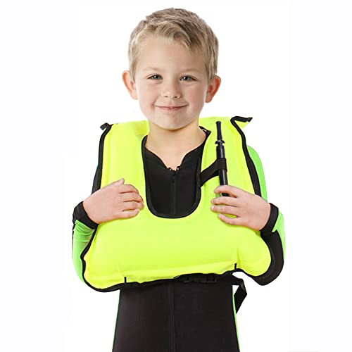 Inflatable Snorkel Vest for Kids, Portable Snorkeling Jackets for 50-110 lbs Boys & Girls (Green)