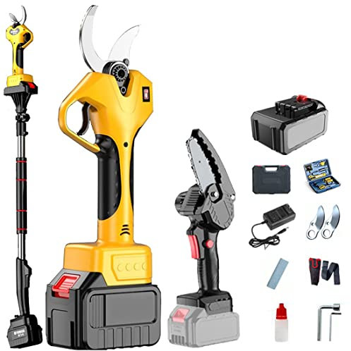 Tijeras de podar sin Cable de 50mm Tijera eléctricas con Pértiga de extensión,Podadora de podar Profesionales,1/2 baterías y 1 Cargador incluidos para árboles Jardín,Battery*1