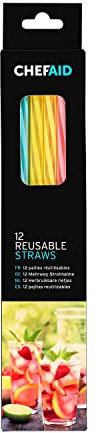 Chef Aid 12 Reusable Thick Plastic Drinking Straws, Suitable for Hot and Cold Drinks, Made from BPA Free Stong and Durable Plastic, Each Pack Contain 4 Blue, 4 Pink and 4 Yellow Straws